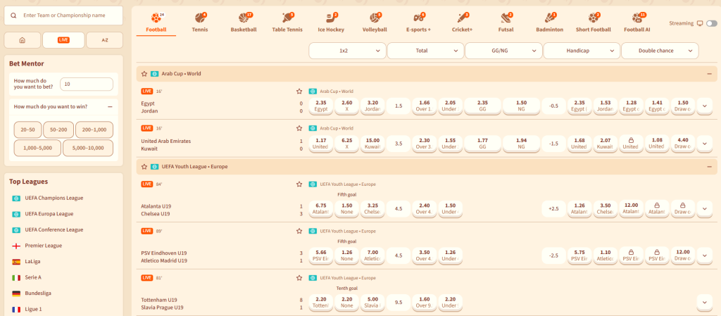 Live Betting Options on Billybets